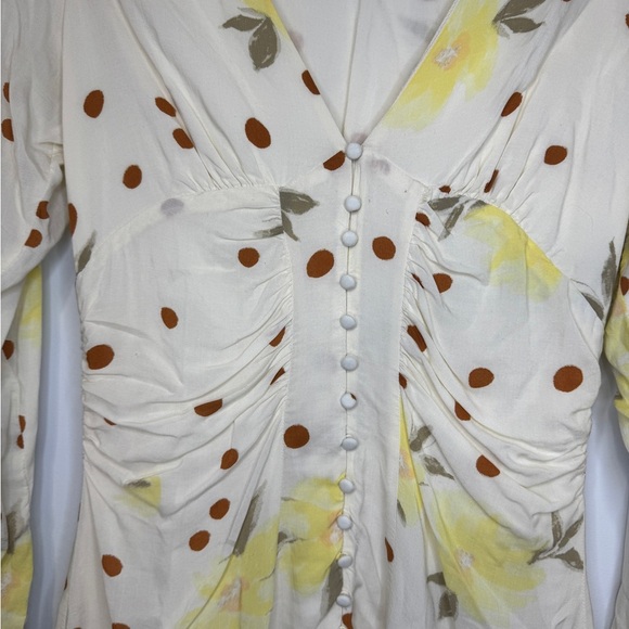 Free People Long Sleeve Mini Dress Polka Dot Button Front Cream Yellow S - Picture 3 of 14